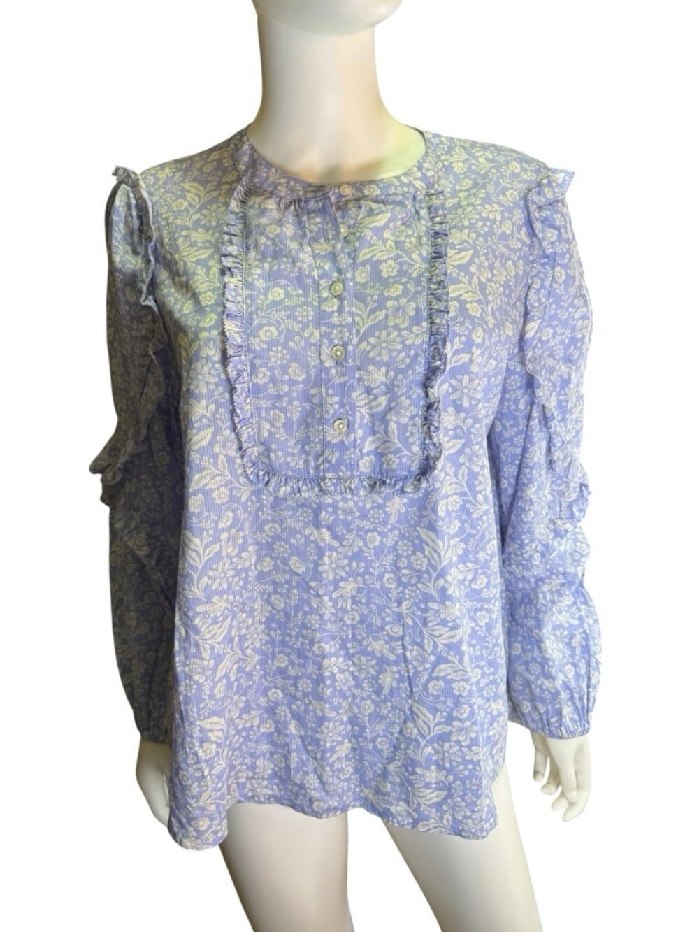 J. Crew Womens Long Sleeve Ruffle Prairie Popover Top Cotton Summer Size M EUC